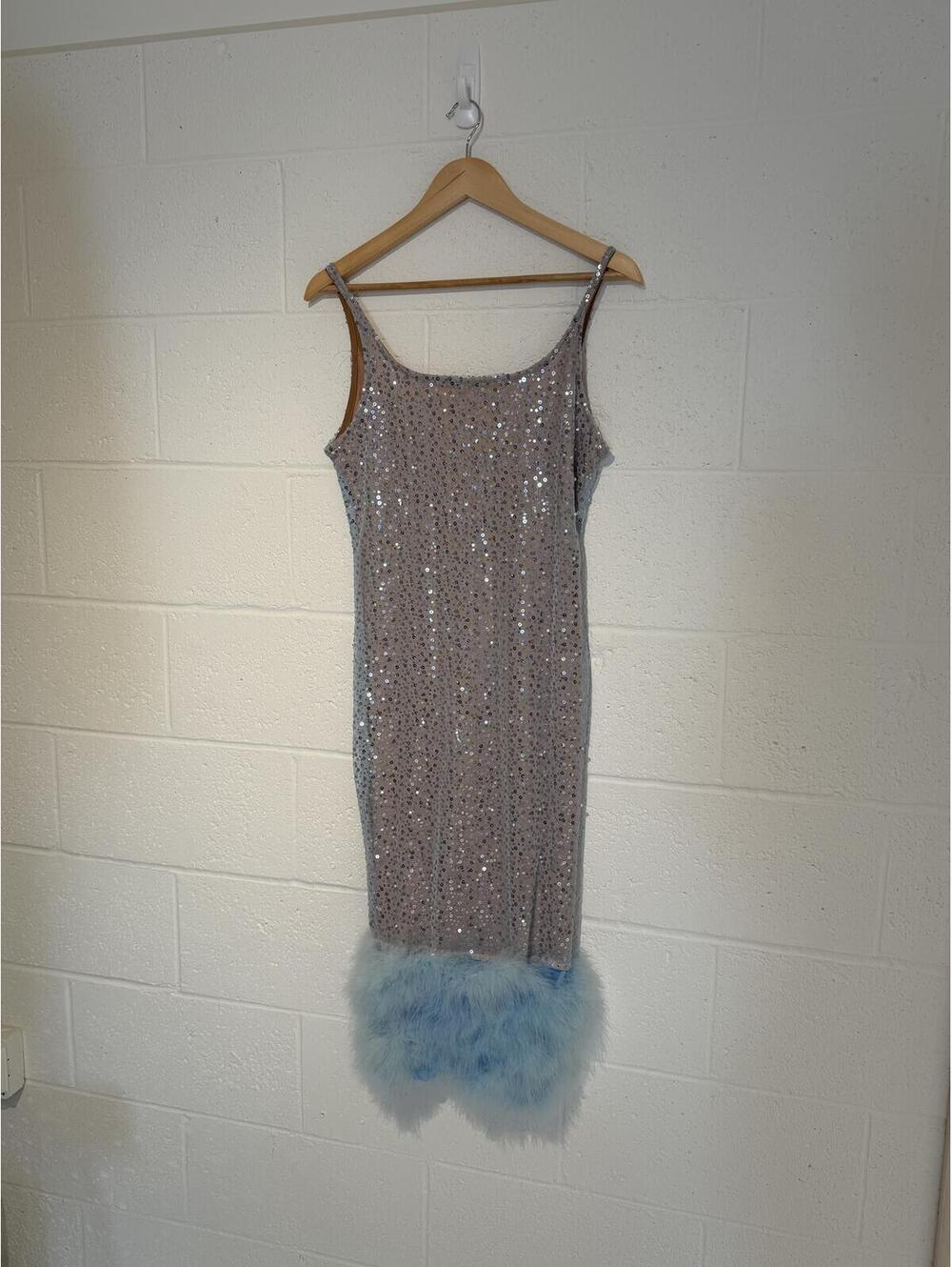 Vintage Sequin Dress With Fur Trim